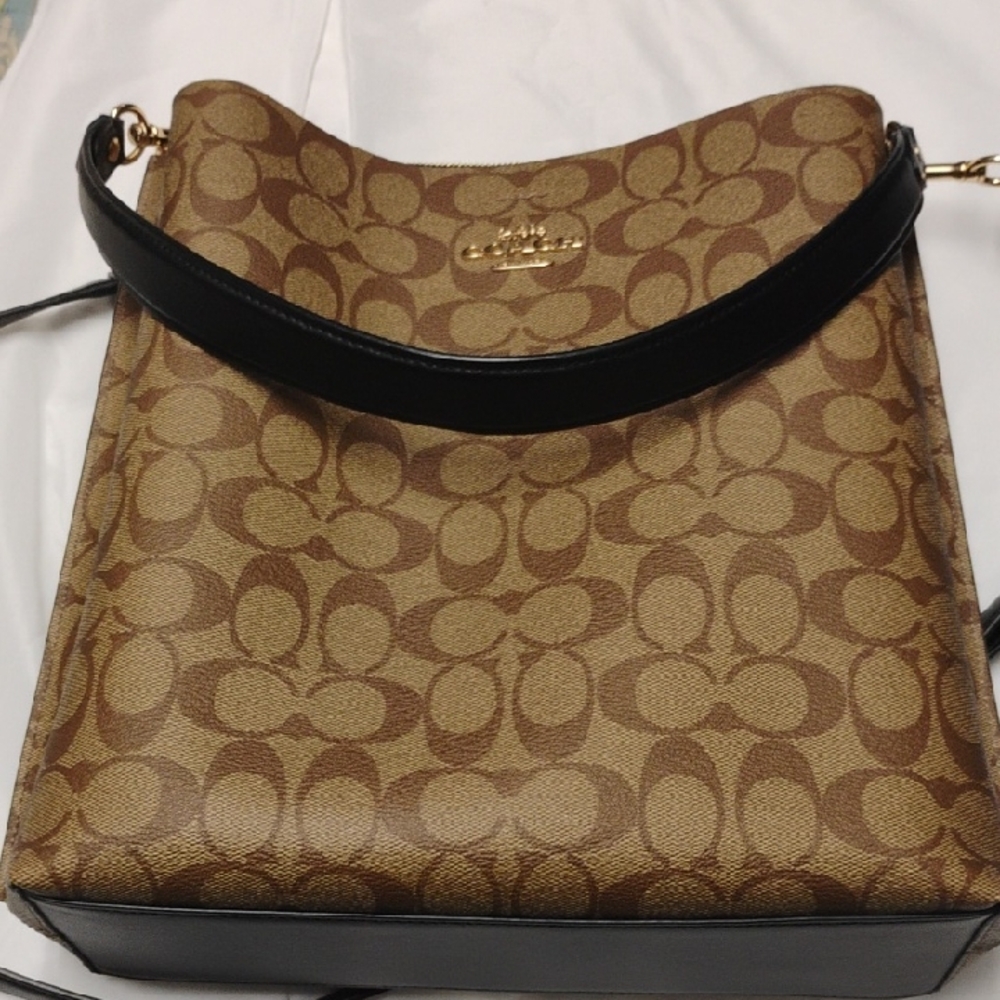 Coach Signature Mol Bucket Brown and Black Shoulder Bag with Signature Monogram